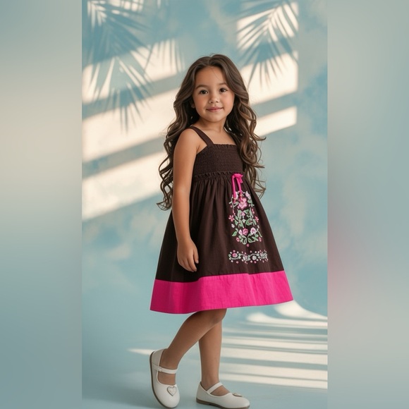 Pinky Other - Pinky Summer Floral Casual Kids Dress - Brown with Pink Accents